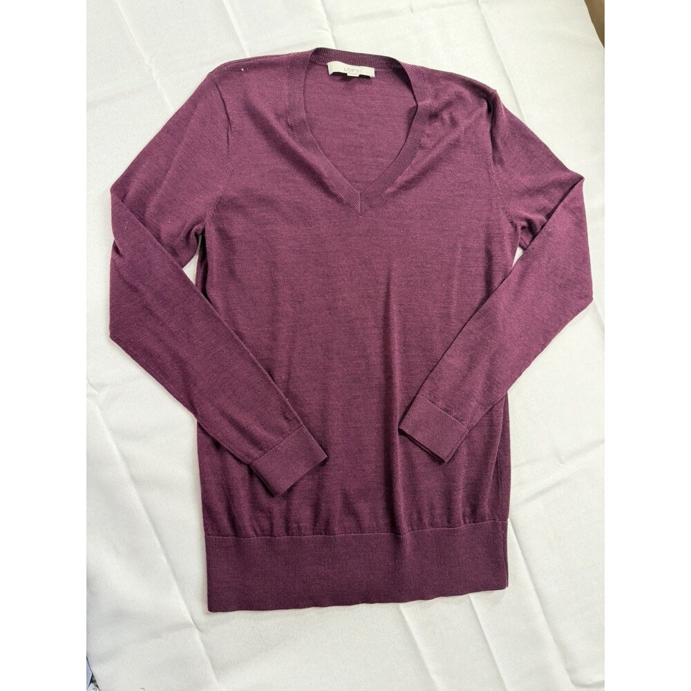 LOFT Women's V-Neck Purple Plum Lightweight Sweater Size Large Wool Blend